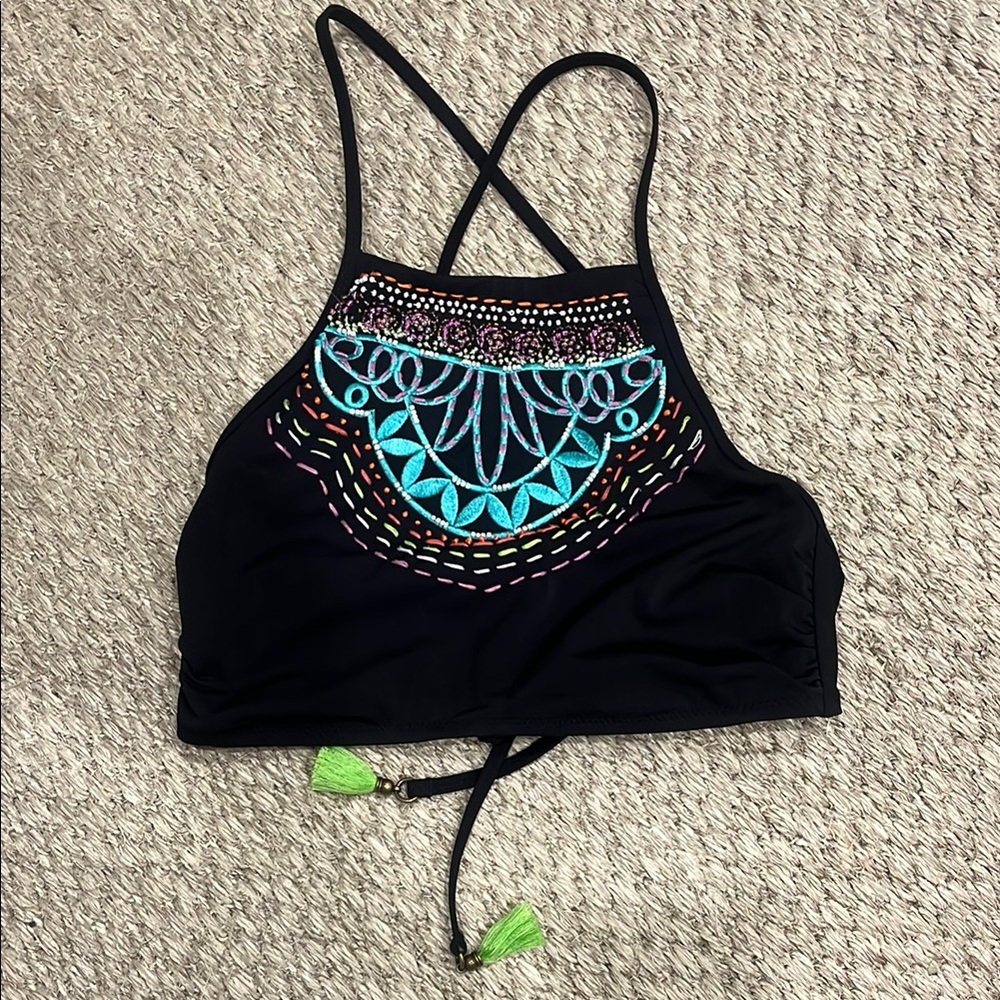 Gianni Bini Black and Blue Bikini with Mandala Design